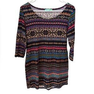 Chris & Carol Aztec Sweater Dress Women's Size Medium 3/4 Sleeve Multicolor